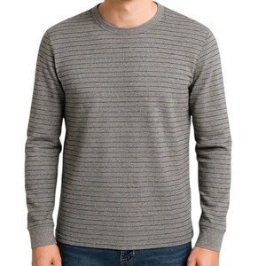 St. John's Bay Men's Gray Crewneck Long Sleeve Blue Striped Shirt Size Large